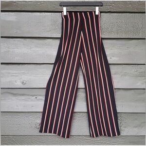 EUC Y2K Women’s High Waisted Striped Wide Leg Trouser Black, Cream & Red Small